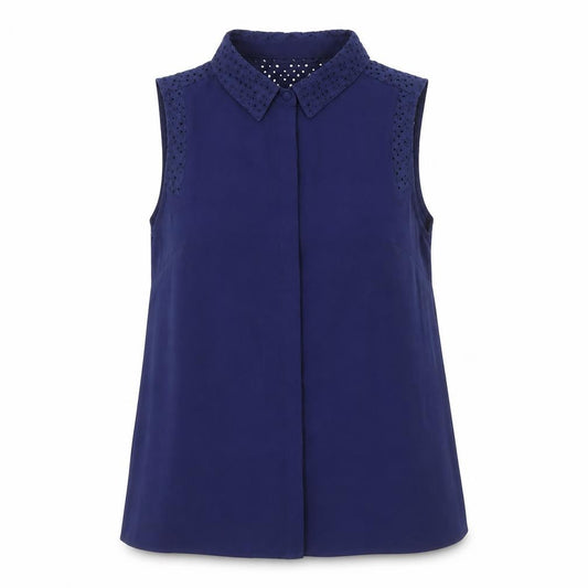 Dorothy Perkins Womens Blue Polyester Basic Button-Up Size 14 Collared - Broderie Anglaise