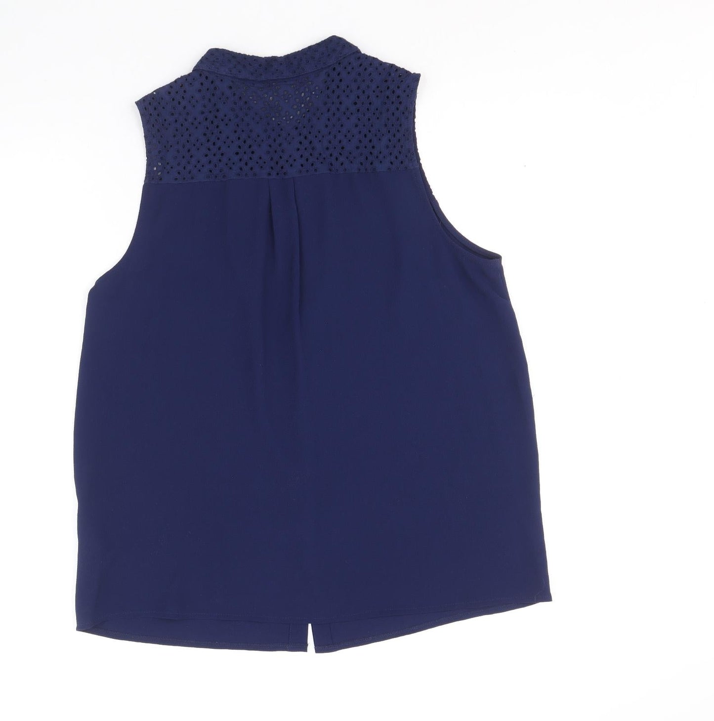 Dorothy Perkins Womens Blue Polyester Basic Button-Up Size 14 Collared - Broderie Anglaise
