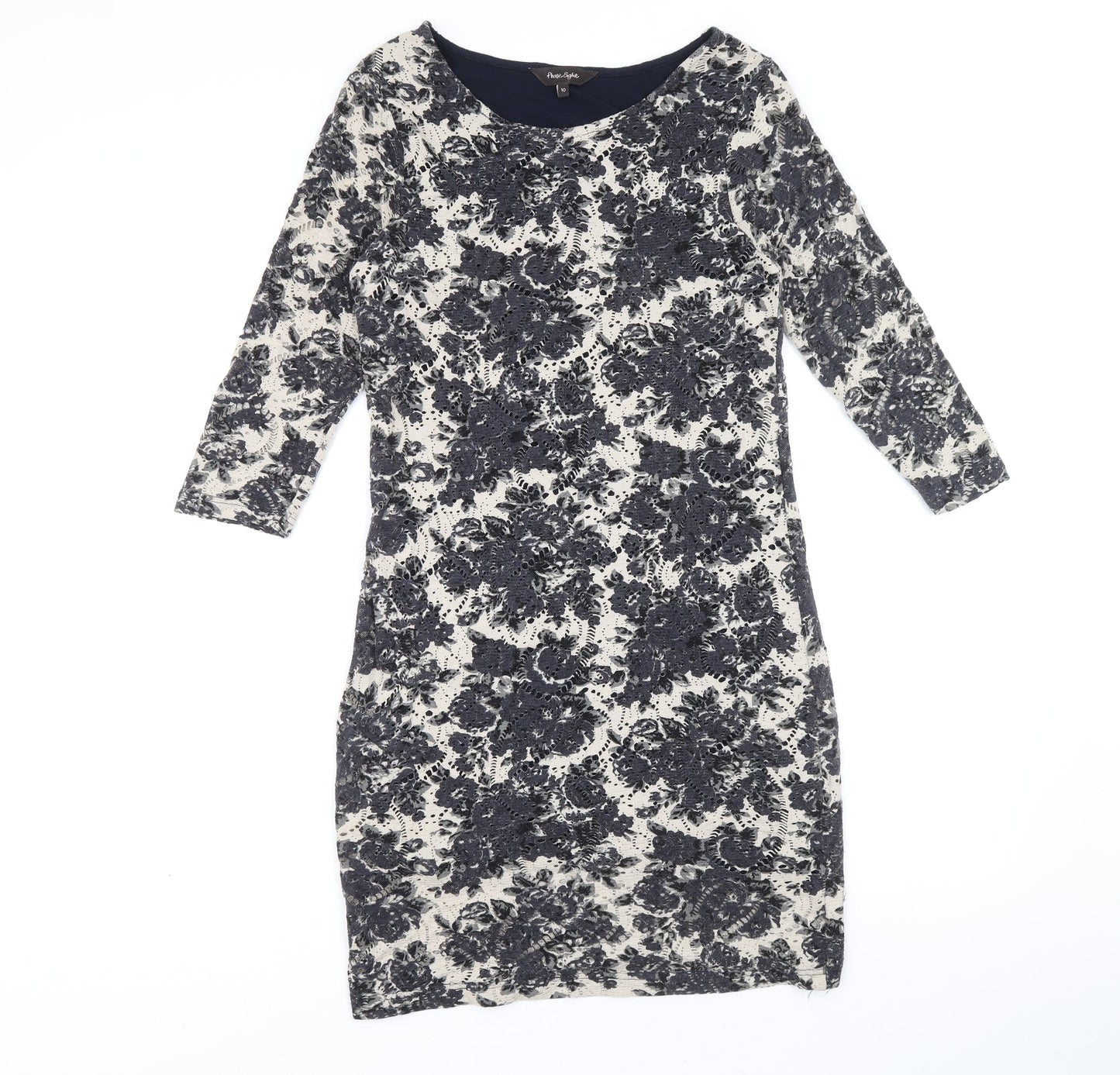 Phase Eight Womens Grey Floral Viscose A-Line Size 10 Round Neck Pullover