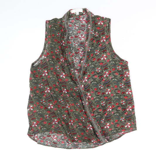 CTF Womens Green Floral Polyester Basic Tank Size L V-Neck