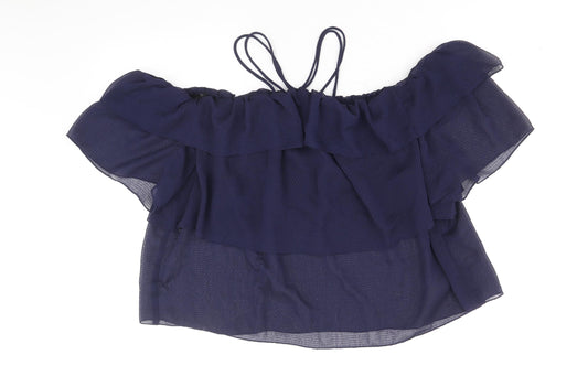 H&M Womens Blue Polyester Cropped Blouse Size 16 Off the Shoulder - Bardot