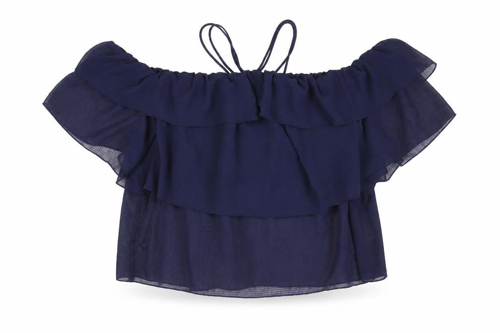 H&M Womens Blue Polyester Cropped Blouse Size 16 Off the Shoulder - Bardot