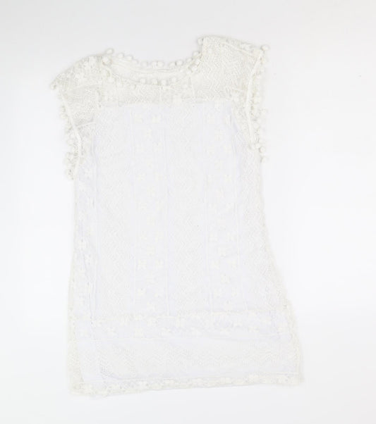 Preworn Womens White Geometric Cotton A-Line Size M Round Neck Pullover