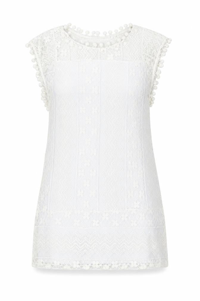 Preworn Womens White Geometric Cotton A-Line Size M Round Neck Pullover