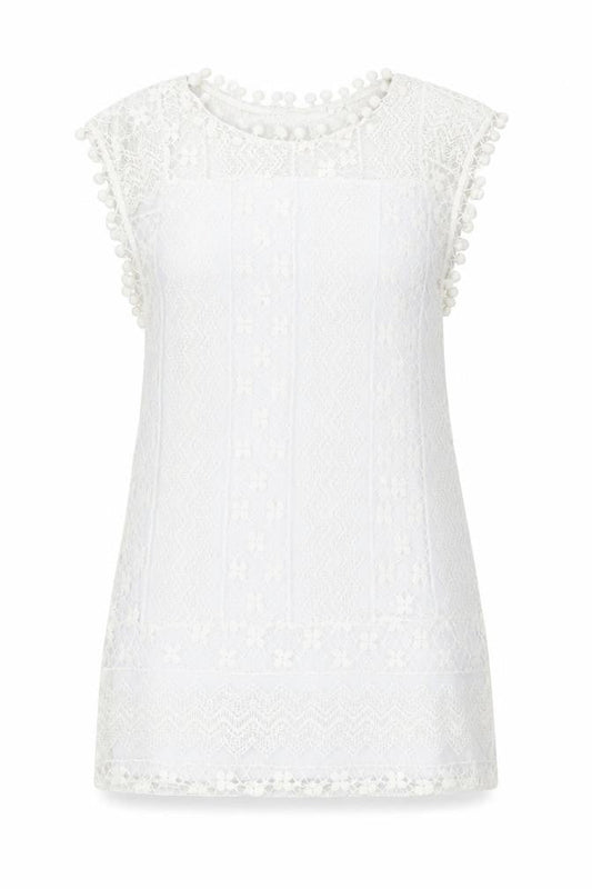 Womens White Geometric Cotton A-Line Size M Round Neck Pullover