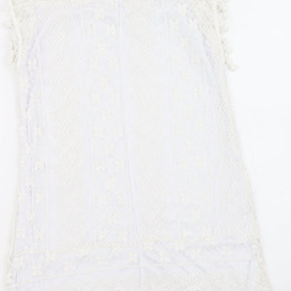 Womens White Geometric Cotton A-Line Size M Round Neck Pullover