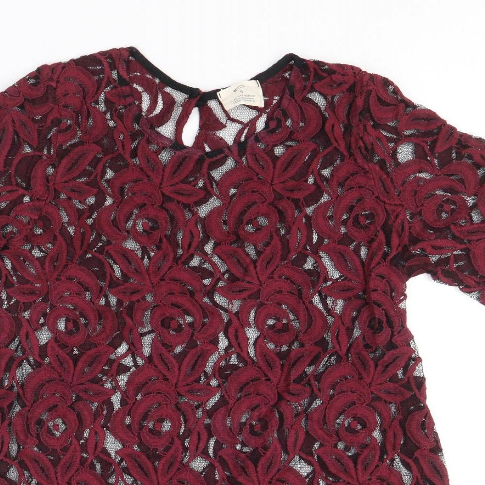Pins and Needles Womens Red Floral Cotton Basic T-Shirt Size S Scoop Neck