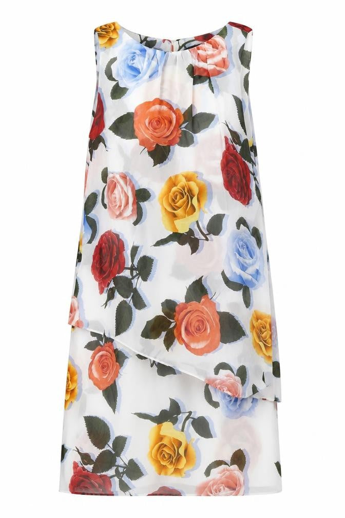 Marks & Spencer Womens White Floral Polyester A-Line Size 8 Round Neck Pullover