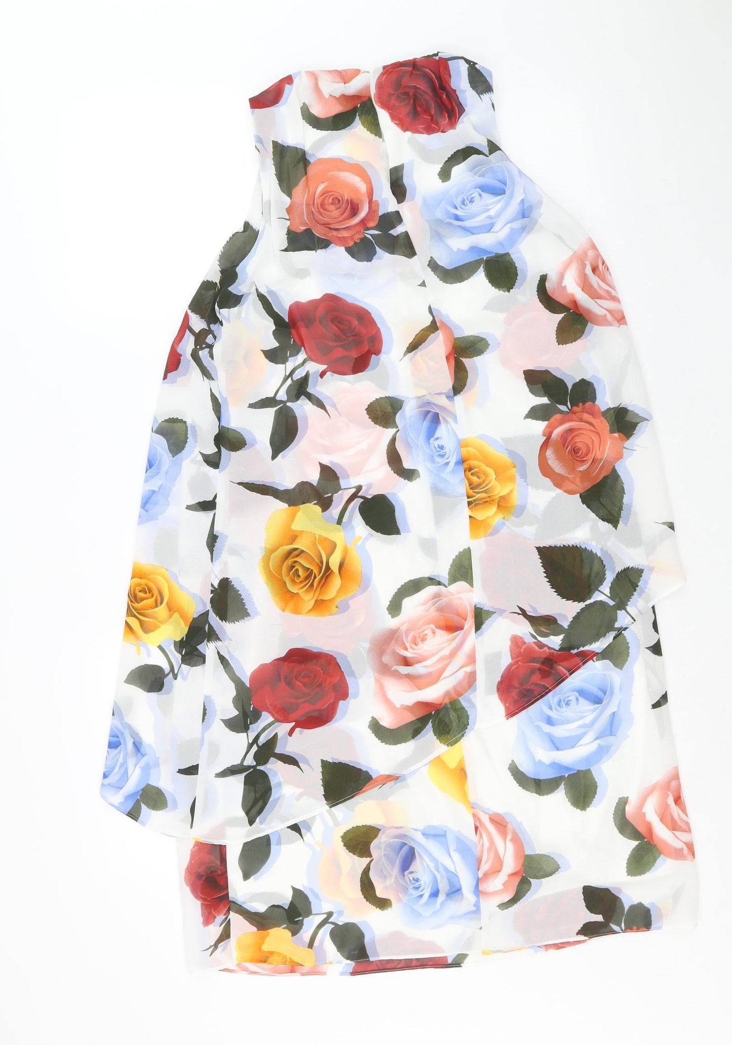 Marks and Spencer Womens White Floral Polyester A-Line Size 8 Round Neck Pullover