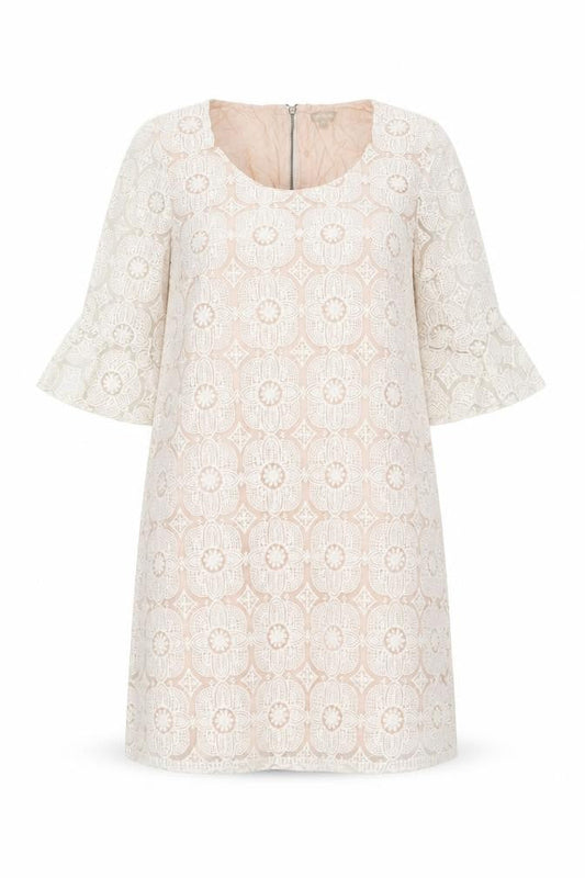 M&Co Womens Ivory Geometric Nylon A-Line Size 14 Round Neck Zip