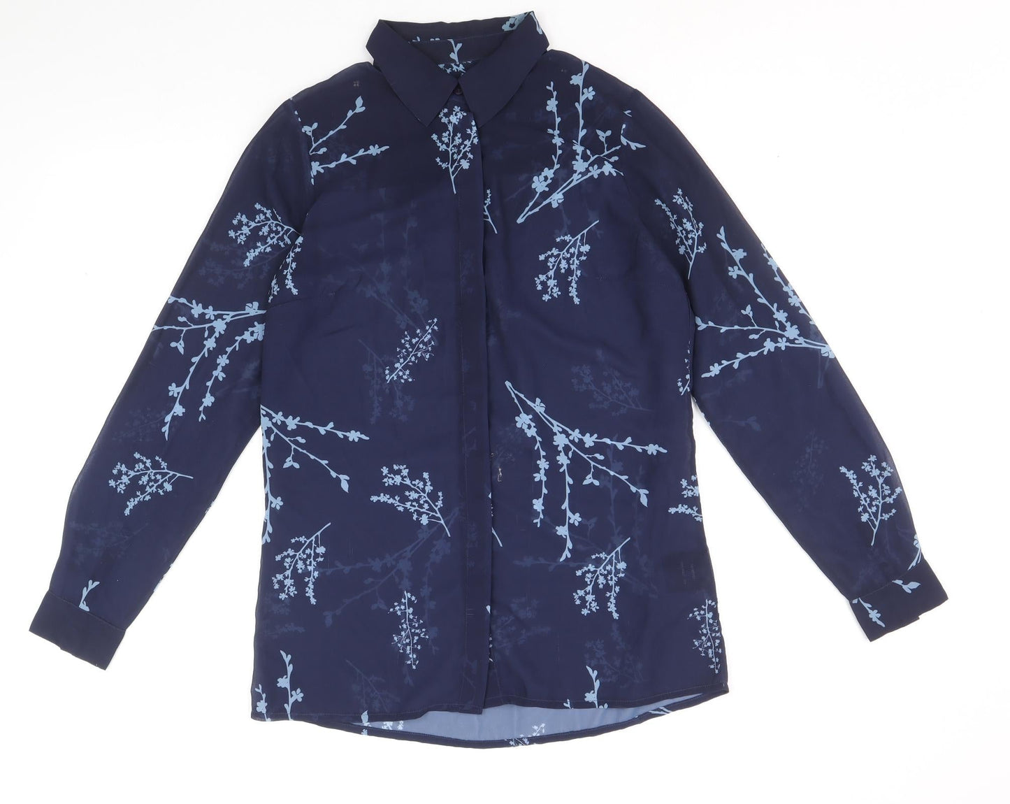 Sosandar Womens Blue Floral Polyester Basic Button-Up Size 8 Collared