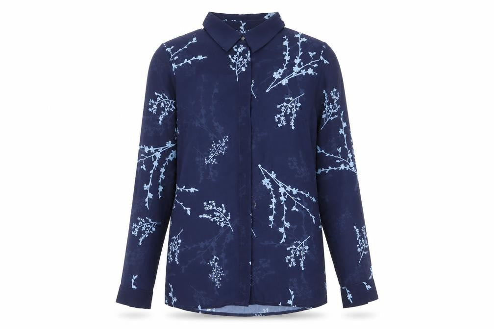Sosandar Womens Blue Floral Polyester Basic Button-Up Size 8 Collared