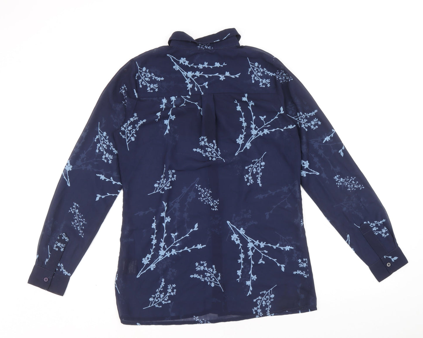 Sosandar Womens Blue Floral Polyester Basic Button-Up Size 8 Collared