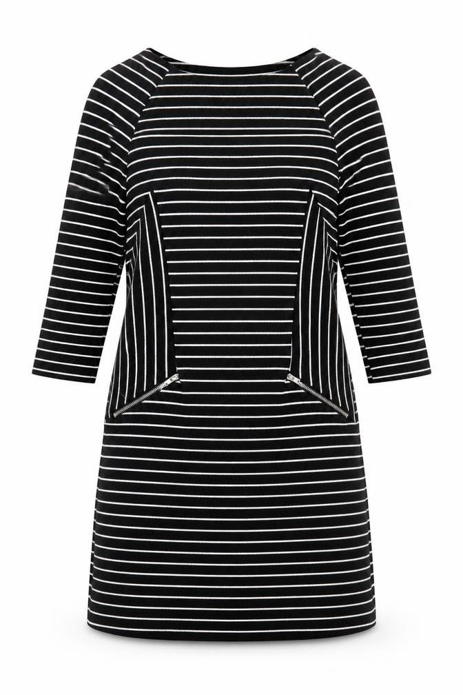 Warehouse Womens Black Striped Polyester A-Line Size 10 Round Neck Pullover