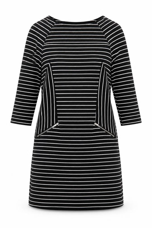 Warehouse Womens Black Striped Polyester A-Line Size 10 Round Neck Pullover