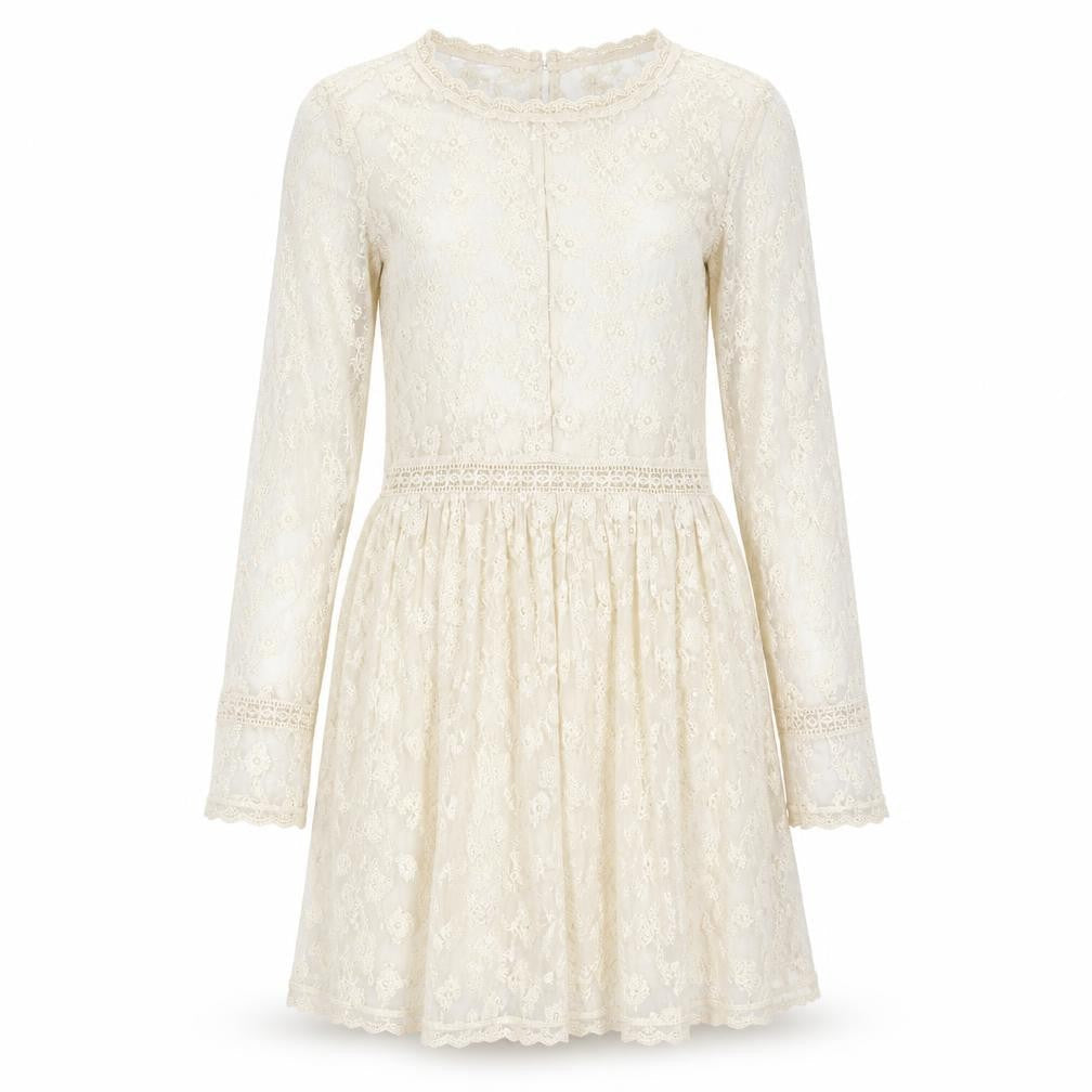 Zara Womens Ivory Geometric Polyester Fit & Flare Size S Round Neck Button