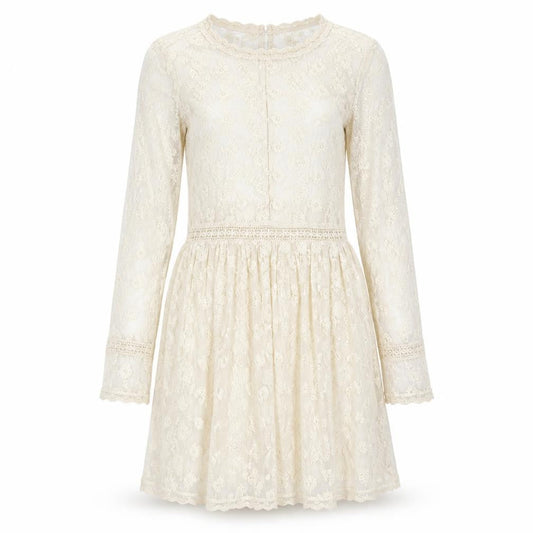 Zara Womens Ivory Geometric Polyester Fit & Flare Size S Round Neck Button
