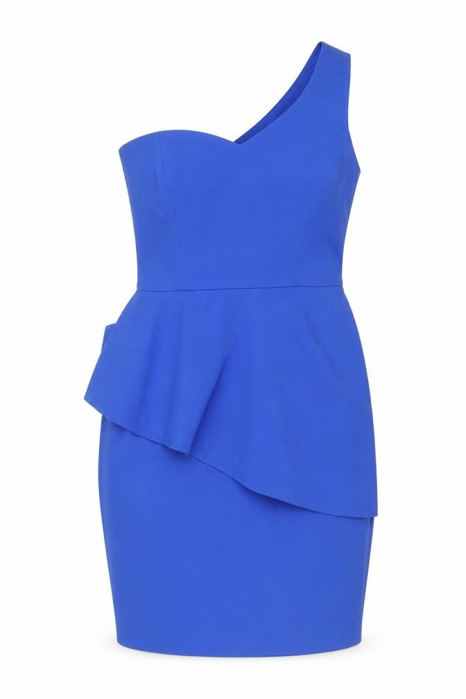 New Look Womens Blue Polyester Bodycon Size 10 One Shoulder Zip
