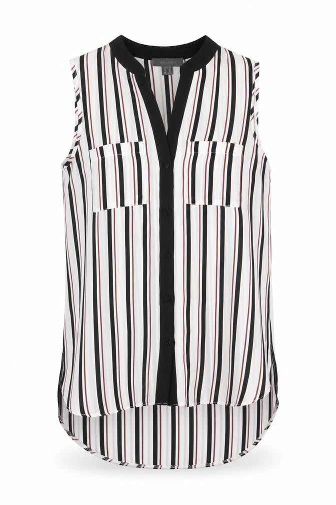 Primark Womens White Striped Polyester Basic Button-Up Size 8 V-Neck