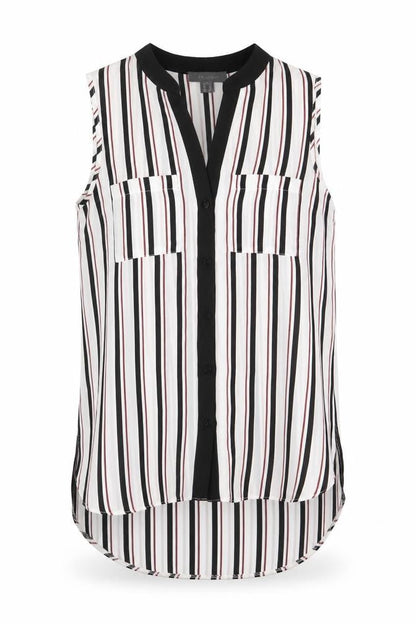Primark Womens White Striped Polyester Basic Button-Up Size 8 V-Neck
