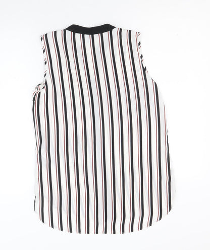 Primark Womens White Striped Polyester Basic Button-Up Size 8 V-Neck