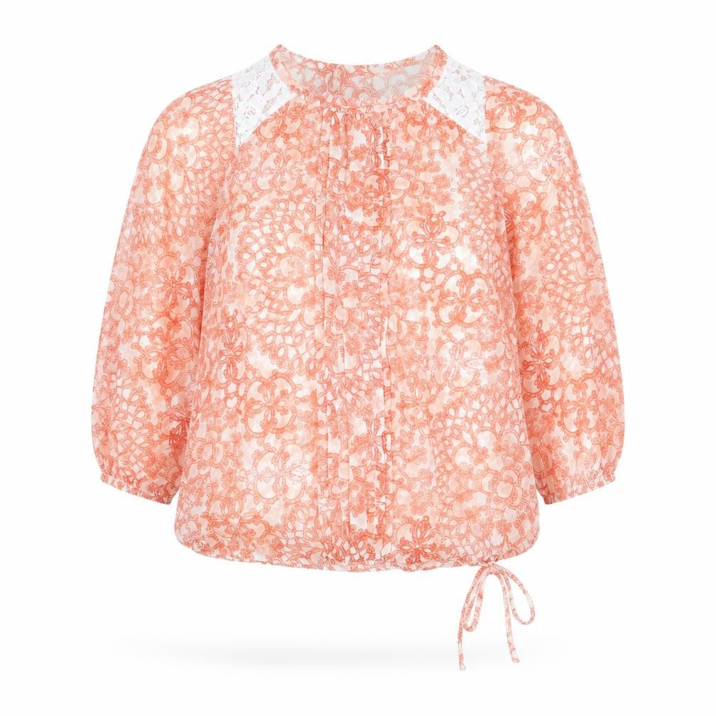 Dorothy Perkins Womens Orange Geometric Polyester Basic Blouse Size 8 Round Neck - Lace Detail