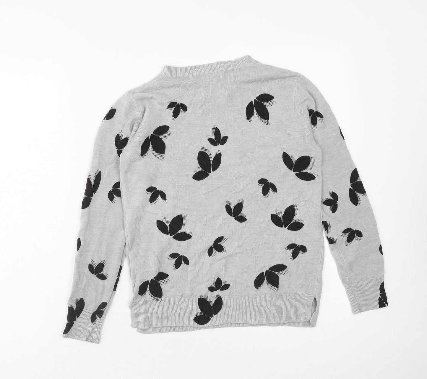 Marks and Spencer Womens Grey Round Neck Floral Acrylic Pullover Jumper Size 10