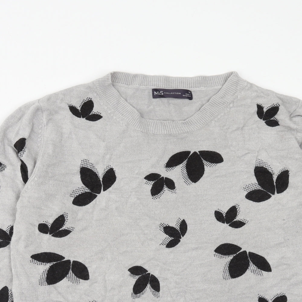 Marks and Spencer Womens Grey Round Neck Floral Acrylic Pullover Jumper Size 10