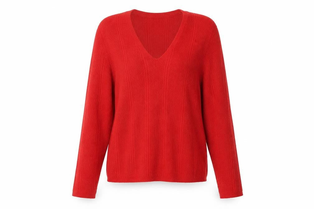 Marks & Spencer Womens Red V-Neck Viscose Pullover Jumper Size 14