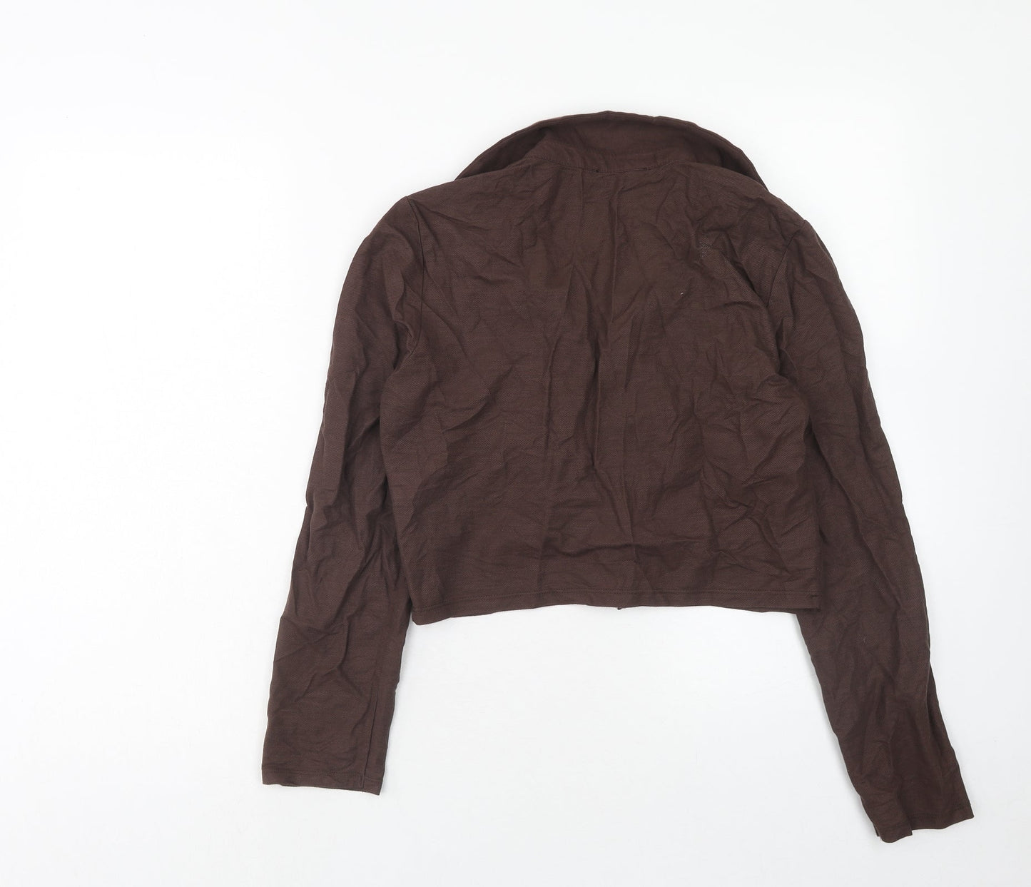 Zara Womens Brown Viscose Cropped Blouse Size L Collared - Front Ruched