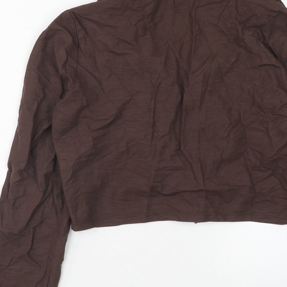 Zara Womens Brown Viscose Cropped Blouse Size L Collared - Front Ruched