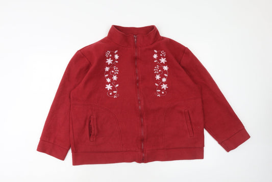 Anne De Lancay Womens Red Jacket Size M Zip - Flower Detail