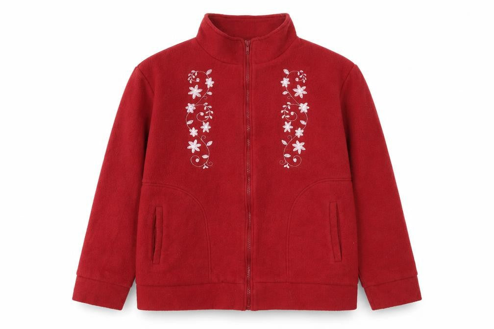 Anne De Lancay Womens Red Jacket Size M Zip - Flower Detail