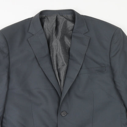 Preworn Mens Grey Polyester Jacket Suit Jacket Size 36 Regular