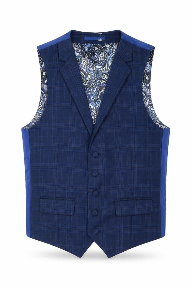 OneSix5ive Mens Blue Plaid Polyester Jacket Suit Waistcoat Size 36 Regular