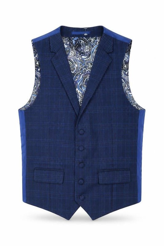 ONESIX5IVE5ive Mens Blue Plaid Polyester Jacket Suit Waistcoat Size 36 Regular