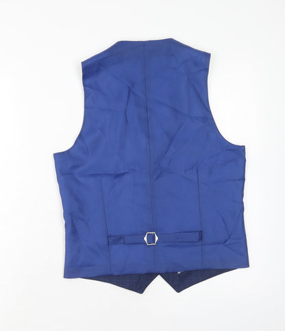 ONESIX5IVE5ive Mens Blue Plaid Polyester Jacket Suit Waistcoat Size 36 Regular