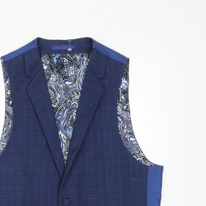 ONESIX5IVE5ive Mens Blue Plaid Polyester Jacket Suit Waistcoat Size 36 Regular