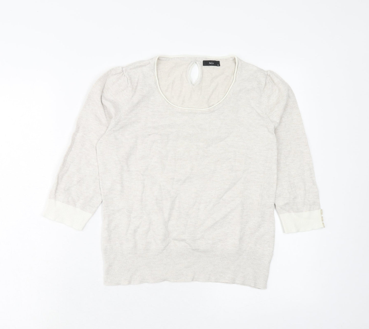 M&Co Womens Beige Round Neck Acrylic Pullover Jumper Size 12