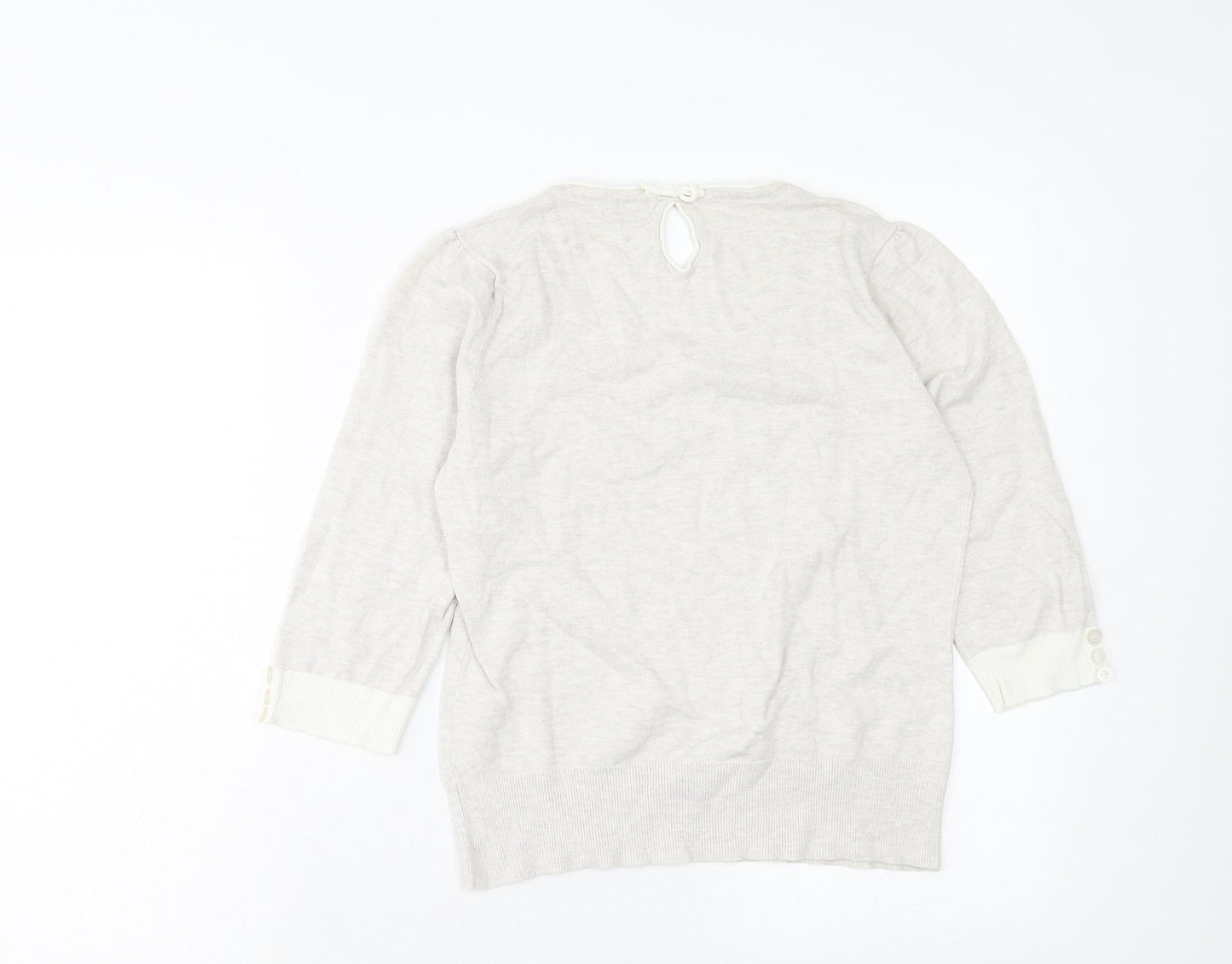 M&Co Womens Beige Round Neck Acrylic Pullover Jumper Size 12