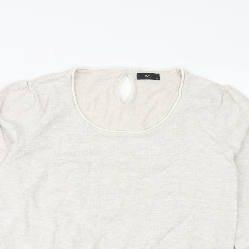 M&Co Womens Beige Round Neck Acrylic Pullover Jumper Size 12