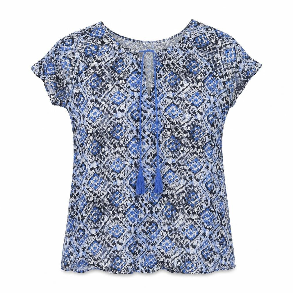 Gap Womens Blue Geometric Viscose Basic T-Shirt Size XS Scoop Neck