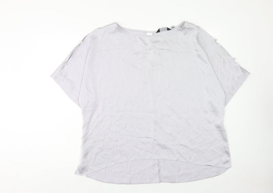 Dorothy Perkins Womens Grey Striped Polyester Basic T-Shirt Size 20 Boat Neck - Split Sleeve Pearl Detail