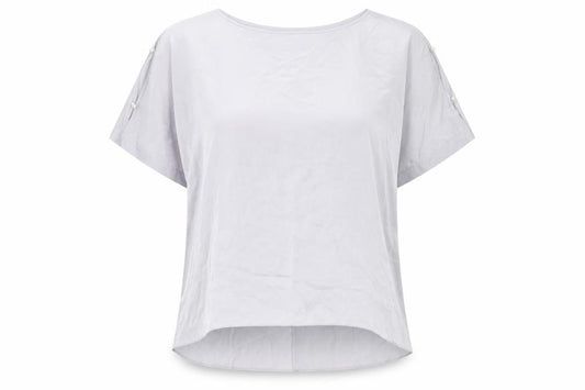 Dorothy Perkins Womens Grey Striped Polyester Basic T-Shirt Size 20 Boat Neck - Split Sleeve Pearl Detail