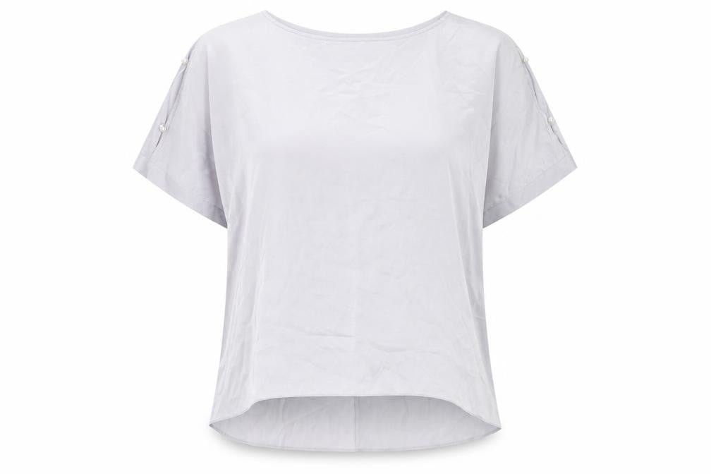 Dorothy Perkins Womens Grey Striped Polyester Basic T-Shirt Size 20 Boat Neck - Split Sleeve Pearl Detail
