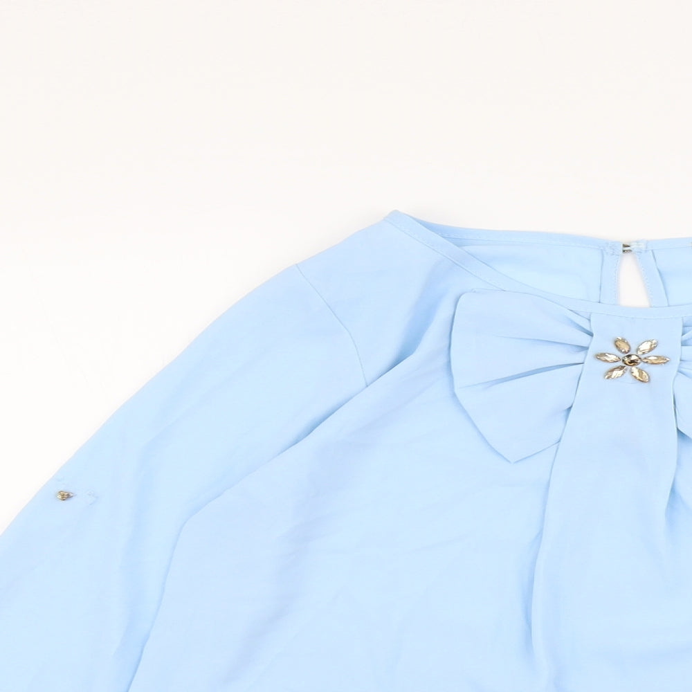 Millenium Womens Blue Polyester Basic Blouse Size M Boat Neck