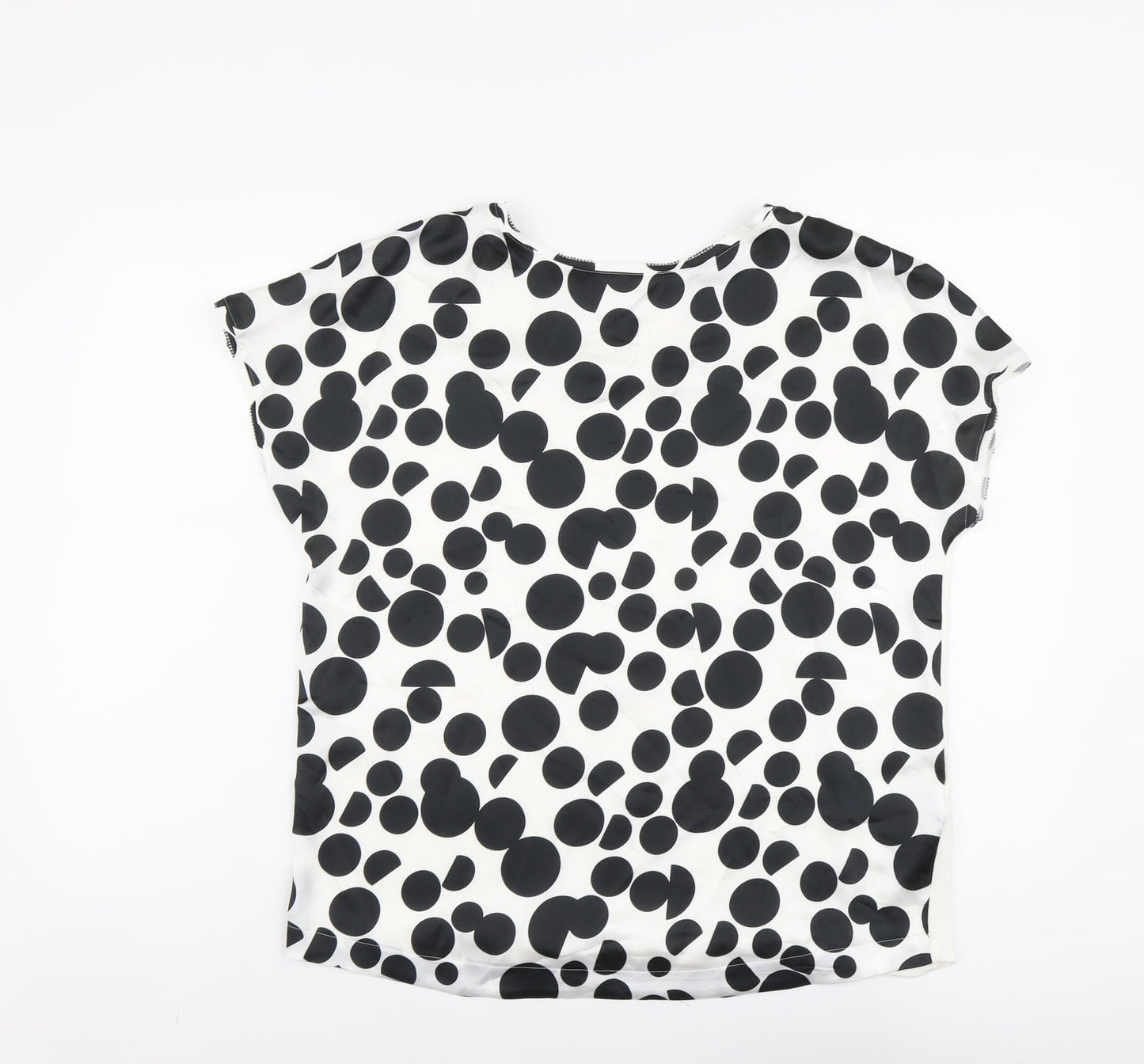 Marks and Spencer Womens Ivory Polka Dot Polyester Basic T-Shirt Size 12 Scoop Neck