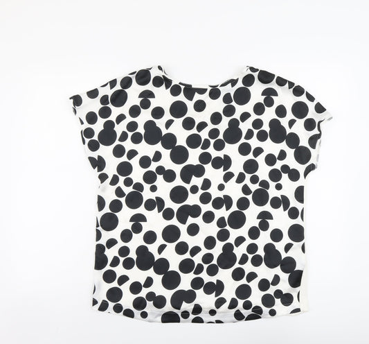 Marks and Spencer Womens Ivory Polka Dot Polyester Basic T-Shirt Size 12 Scoop Neck