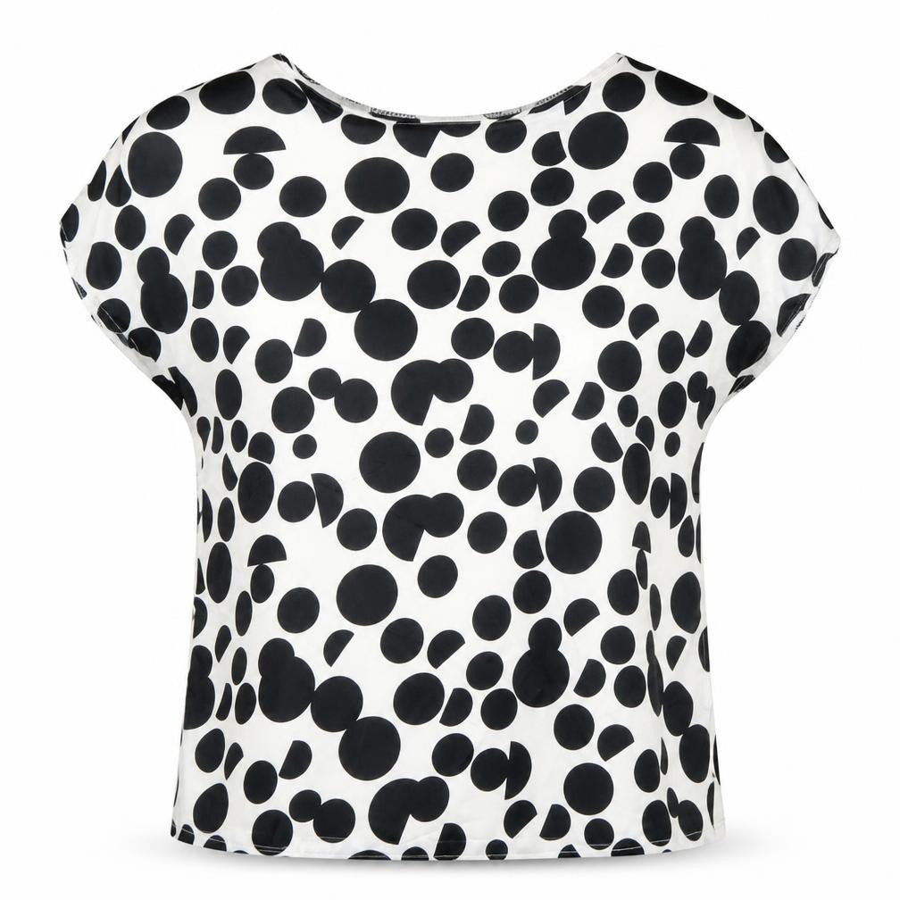 Marks & Spencer Womens Ivory Polka Dot Polyester Basic T-Shirt Size 12 Scoop Neck