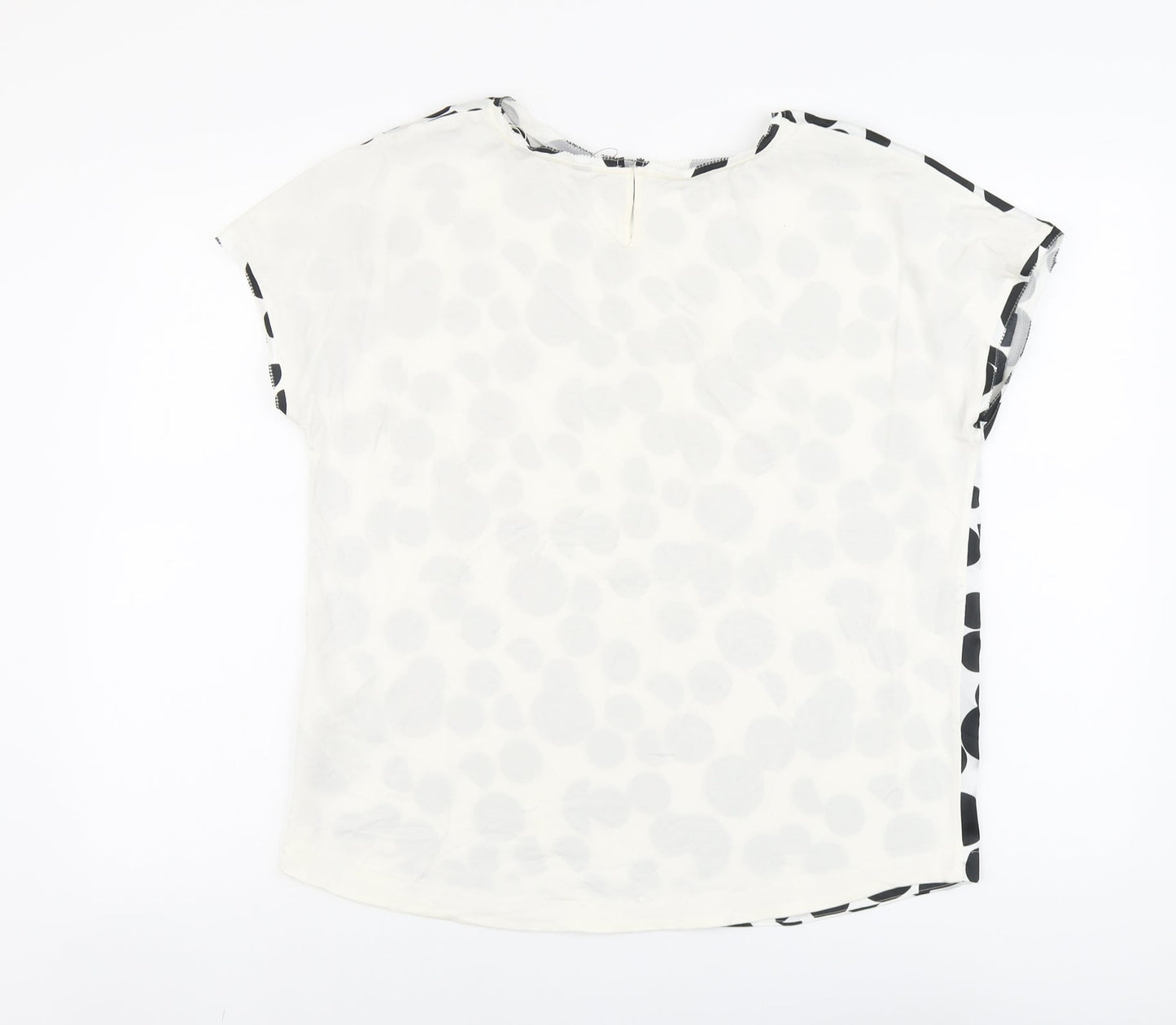 Marks and Spencer Womens Ivory Polka Dot Polyester Basic T-Shirt Size 12 Scoop Neck